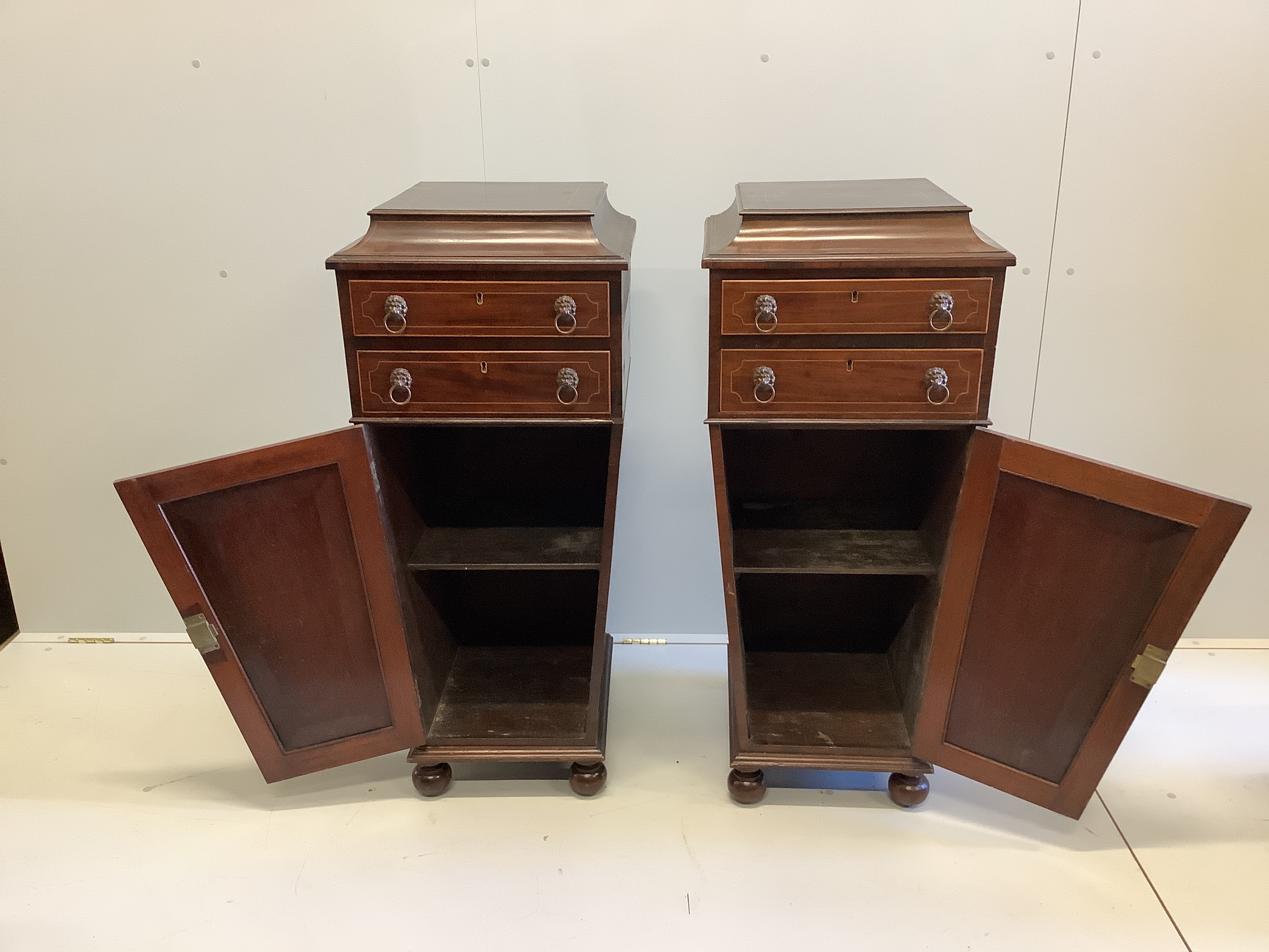 A George IV inlaid mahogany pedestal sideboard, length 203cm, depth 46cm, height 110cm